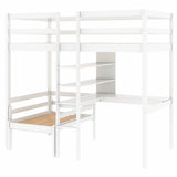 Hearth and Haven Convertible Bunk Bed with Shelves, Ladder and L-Shaped Desk, White GX000415AAK