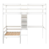 Hearth and Haven Convertible Bunk Bed with Shelves, Ladder and L-Shaped Desk, White GX000415AAK