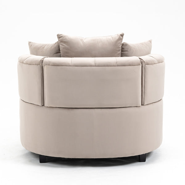 English Elm A&A Velvet Barrel Accent Chair for Living Room — Plush Modern Leisure Seating with Curved Retro Design khaki W114352843