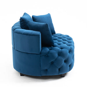 English Elm A&A Velvet Barrel Accent Chair for Living Room — Plush Modern Leisure Seating with Curved Retro Design Blue W114352842