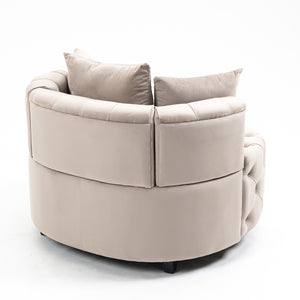English Elm A&A Velvet Barrel Accent Chair for Living Room — Plush Modern Leisure Seating with Curved Retro Design khaki W114352843