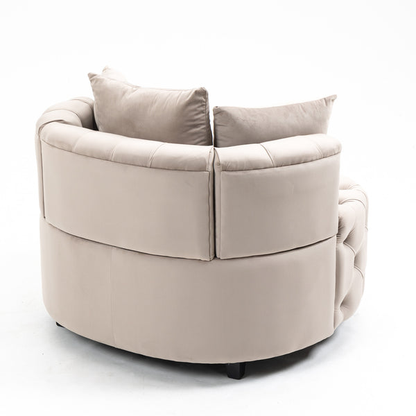 English Elm A&A Velvet Barrel Accent Chair for Living Room — Plush Modern Leisure Seating with Curved Retro Design khaki W114352843