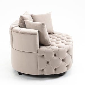English Elm A&A Velvet Barrel Accent Chair for Living Room — Plush Modern Leisure Seating with Curved Retro Design khaki W114352843