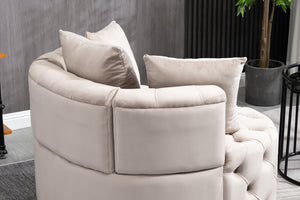 English Elm A&A Velvet Barrel Accent Chair for Living Room — Plush Modern Leisure Seating with Curved Retro Design khaki W114352843
