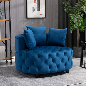 English Elm A&A Velvet Barrel Accent Chair for Living Room — Plush Modern Leisure Seating with Curved Retro Design Blue W114352842