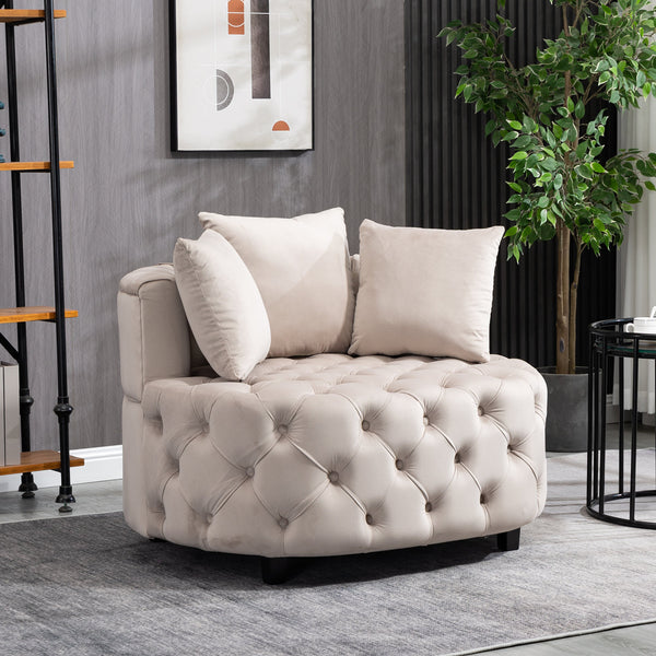 English Elm A&A Velvet Barrel Accent Chair for Living Room — Plush Modern Leisure Seating with Curved Retro Design khaki W114352843