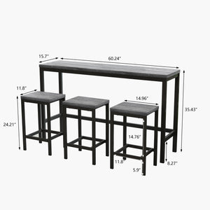 English Elm Modern Long Dining Table Set with 60" Rustic Space-Saving Pub Table and 3 Metal-Frame Stools, Easy Assembly Gray W757113527