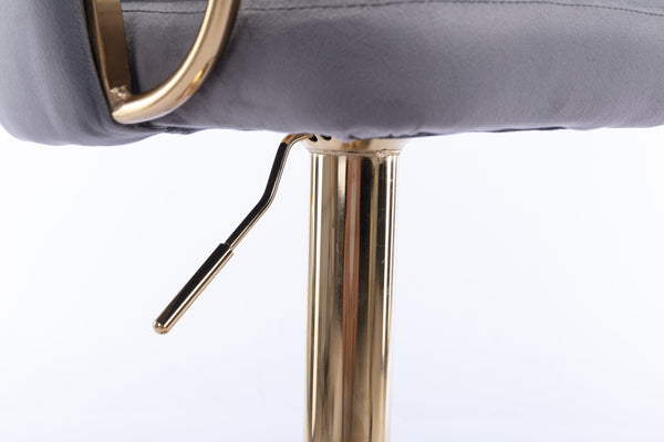 English Elm Set of 2 Velvet Bar Stools with Gold Legs, Swivel Height-Adjustable Seats and Chrome Footrest Comfortably Stylish Seating for Kitchen Island and Home Bar Grey W124959222