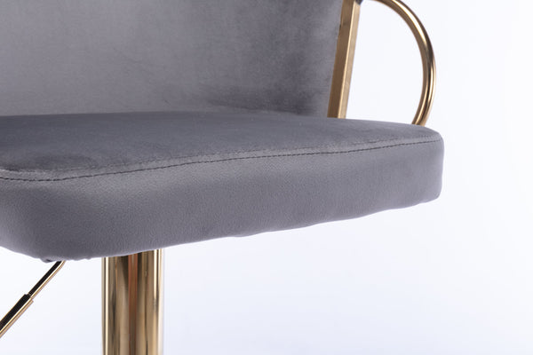 English Elm Set of 2 Velvet Bar Stools with Gold Legs, Swivel Height-Adjustable Seats and Chrome Footrest Comfortably Stylish Seating for Kitchen Island and Home Bar Grey W124959222