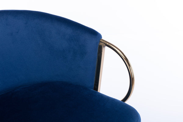 English Elm Set of 2 Velvet Bar Stools with Gold Legs, Swivel Height-Adjustable Seats and Chrome Footrest Comfortably Stylish Seating for Kitchen Island and Home Bar Navy W124959225