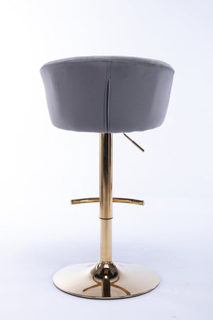 English Elm Set of 2 Velvet Bar Stools with Gold Legs, Swivel Height-Adjustable Seats and Chrome Footrest Comfortably Stylish Seating for Kitchen Island and Home Bar Grey W124959222