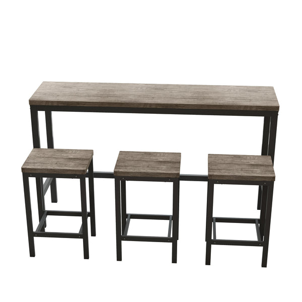 English Elm Modern Long Dining Table Set with 60" Rustic Space-Saving Pub Table and 3 Metal-Frame Stools, Easy Assembly Brown Gray W757113529