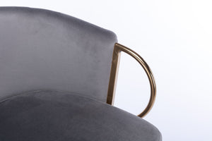 English Elm Set of 2 Velvet Bar Stools with Gold Legs, Swivel Height-Adjustable Seats and Chrome Footrest Comfortably Stylish Seating for Kitchen Island and Home Bar Grey W124959222