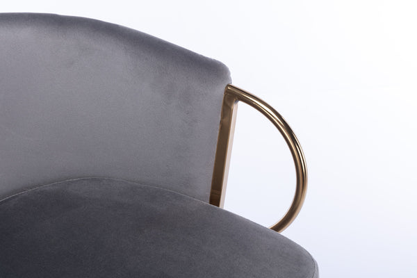 English Elm Set of 2 Velvet Bar Stools with Gold Legs, Swivel Height-Adjustable Seats and Chrome Footrest Comfortably Stylish Seating for Kitchen Island and Home Bar Grey W124959222