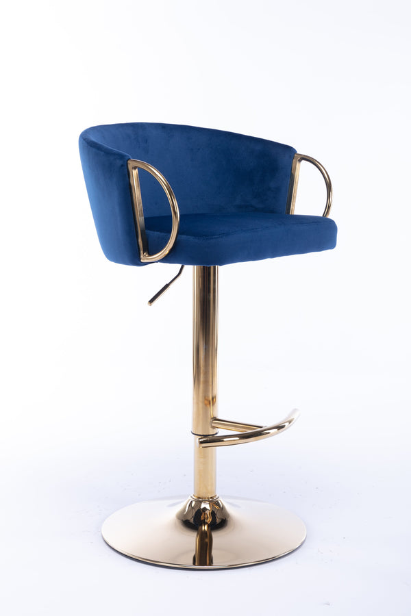 English Elm Set of 2 Velvet Bar Stools with Gold Legs, Swivel Height-Adjustable Seats and Chrome Footrest Comfortably Stylish Seating for Kitchen Island and Home Bar Navy W124959225