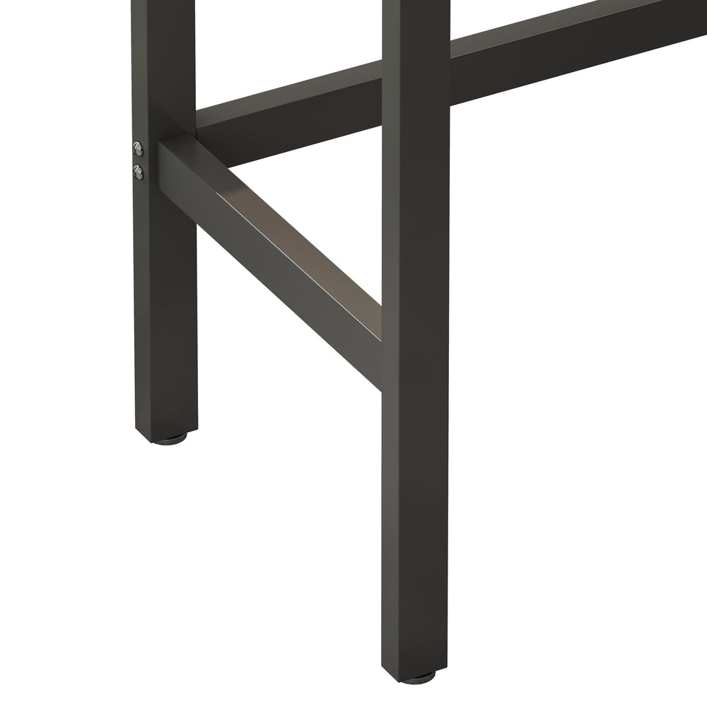 English Elm Long Dining Table Set with 3 Stools, Natural Solid Wood Finish, Easy Assembly, Rustic Modern Design W757113525