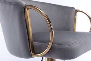 English Elm Set of 2 Velvet Bar Stools with Gold Legs, Swivel Height-Adjustable Seats and Chrome Footrest Comfortably Stylish Seating for Kitchen Island and Home Bar Grey W124959222