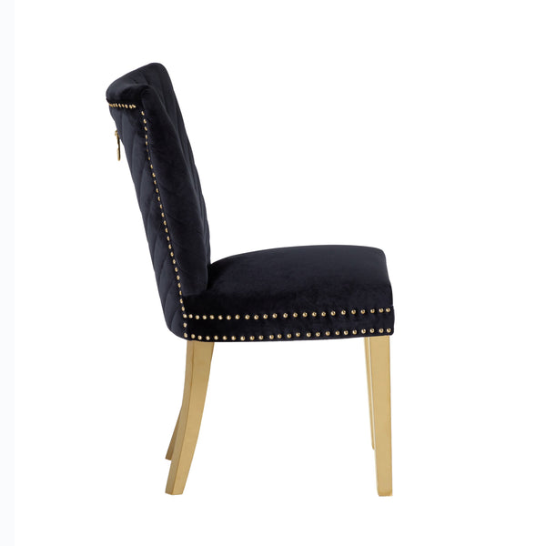 English Elm Eva Tufted Velvet Dining Chairs with Gold Metal Legs — Hollywood Glam Comfort and Stitch Detail Black B00960896