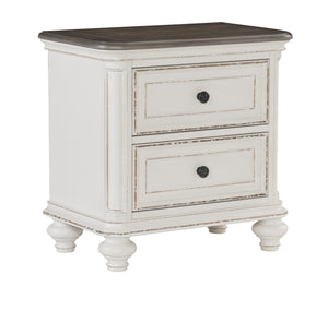 English Elm Antique Baylesford Nightstand with Antique White Rub-Through & Brown-Gray Top, 2 Drawers, 27" H B01160812