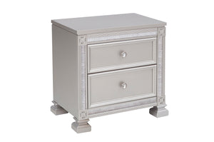 English Elm Glamorous Bevelle Modern Nightstand with 2 Drawers, Acrylic Crystal Frame, Silver Finish, 28" H B01160811