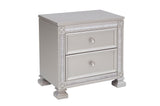 English Elm Glamorous Modern Design 1 Piece Nightstand Of 2X Drawers Faux Crystal Knobs Silver Finish Furniture