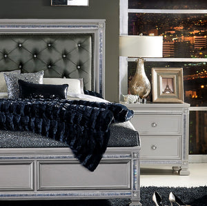 English Elm Glamorous Bevelle Modern Nightstand with 2 Drawers, Acrylic Crystal Frame, Silver Finish, 28" H B01160811