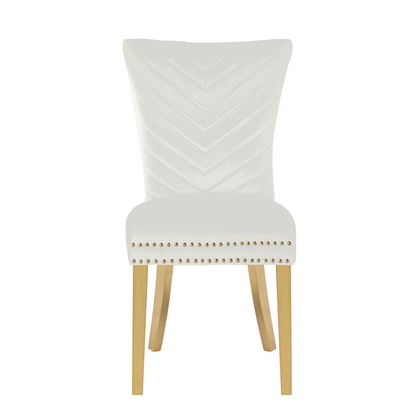 English Elm Eva Tufted Velvet Dining Chairs with Gold Metal Legs — Hollywood Glam Comfort and Stitch Detail Beige B00960895
