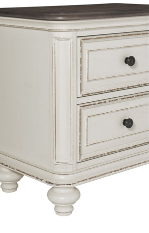English Elm Antique Baylesford Nightstand with Antique White Rub-Through & Brown-Gray Top, 2 Drawers, 27" H B01160812