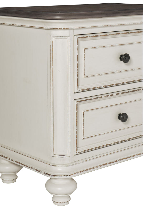 English Elm Antique Baylesford Nightstand with Antique White Rub-Through & Brown-Gray Top, 2 Drawers, 27" H B01160812