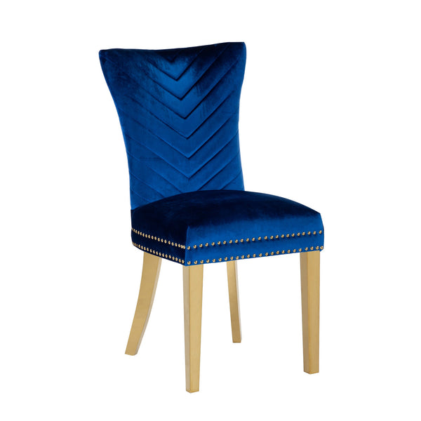 English Elm Eva Tufted Velvet Dining Chairs with Gold Metal Legs — Hollywood Glam Comfort and Stitch Detail Blue B00960892