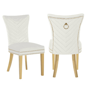English Elm Eva Tufted Velvet Dining Chairs with Gold Metal Legs — Hollywood Glam Comfort and Stitch Detail Beige B00960895