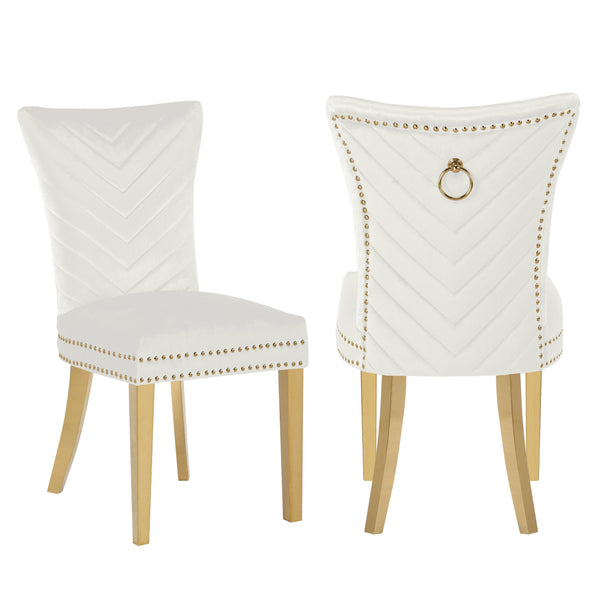 English Elm Eva Tufted Velvet Dining Chairs with Gold Metal Legs — Hollywood Glam Comfort and Stitch Detail Beige B00960895