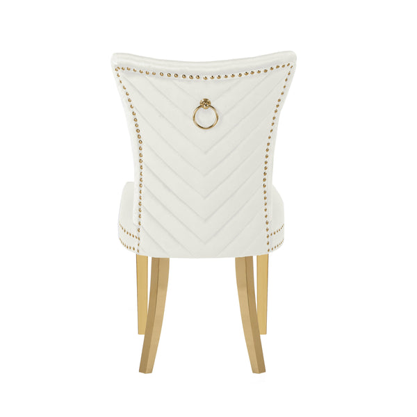English Elm Eva Tufted Velvet Dining Chairs with Gold Metal Legs — Hollywood Glam Comfort and Stitch Detail Beige B00960895