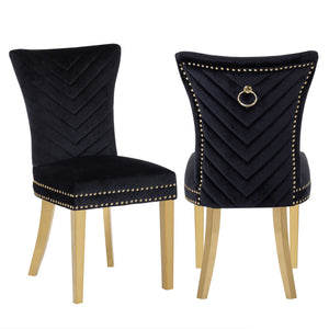 English Elm Eva Tufted Velvet Dining Chairs with Gold Metal Legs — Hollywood Glam Comfort and Stitch Detail Black B00960896