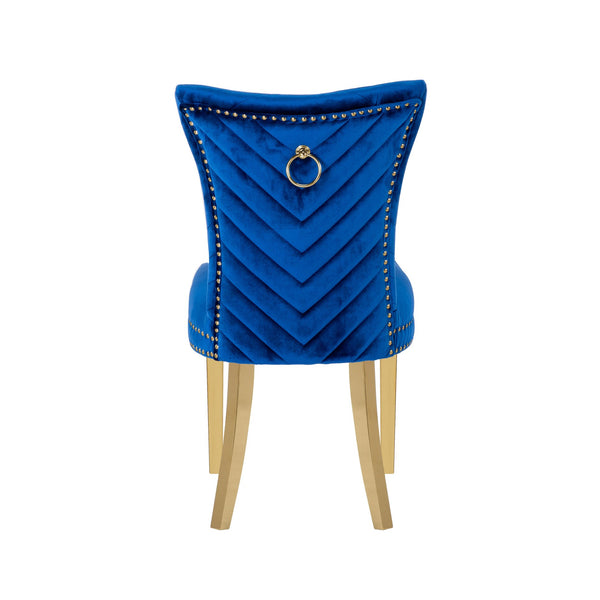 English Elm Eva Tufted Velvet Dining Chairs with Gold Metal Legs — Hollywood Glam Comfort and Stitch Detail Blue B00960892