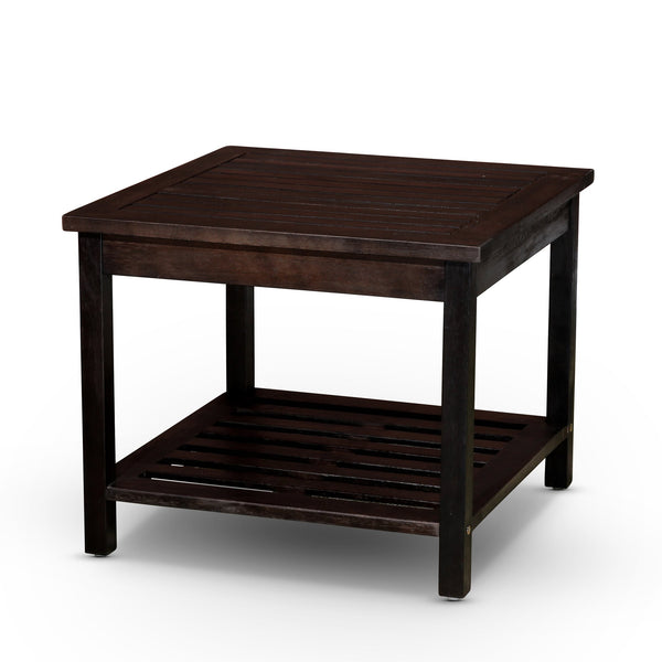 English Elm Longs Eucalyptus 2-Shelf Side Table, Espresso — Durable Slatted Outdoor Accent Table, 22.5" Square, FSC Certified B04660605