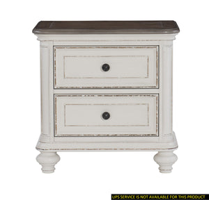 English Elm Antique Baylesford Nightstand with Antique White Rub-Through & Brown-Gray Top, 2 Drawers, 27" H B01160812