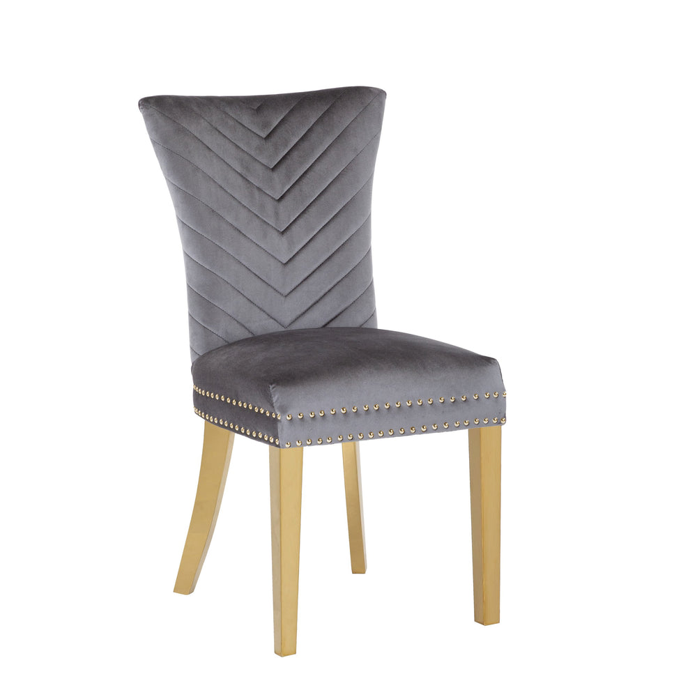 English Elm Eva Tufted Velvet Dining Chairs with Gold Metal Legs — Hollywood Glam Comfort and Stitch Detail Gray B00960893