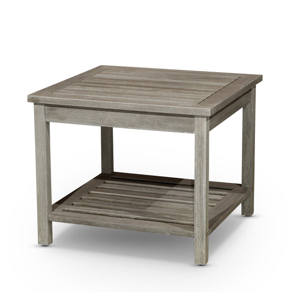 English Elm Longs Eucalyptus 2-Shelf Side Table, Espresso — Durable Slatted Outdoor Accent Table, 22.5" Square, FSC Certified B04660605