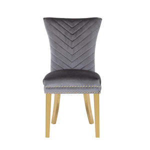English Elm Eva Tufted Velvet Dining Chairs with Gold Metal Legs — Hollywood Glam Comfort and Stitch Detail Gray B00960893
