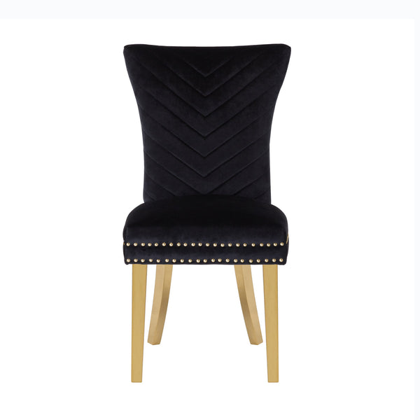 English Elm Eva Tufted Velvet Dining Chairs with Gold Metal Legs — Hollywood Glam Comfort and Stitch Detail Black B00960896