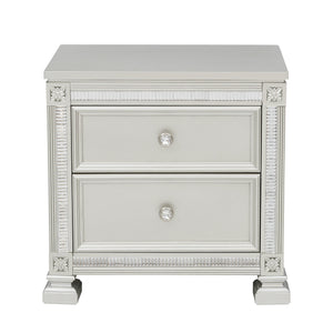 English Elm Glamorous Bevelle Modern Nightstand with 2 Drawers, Acrylic Crystal Frame, Silver Finish, 28" H B01160811