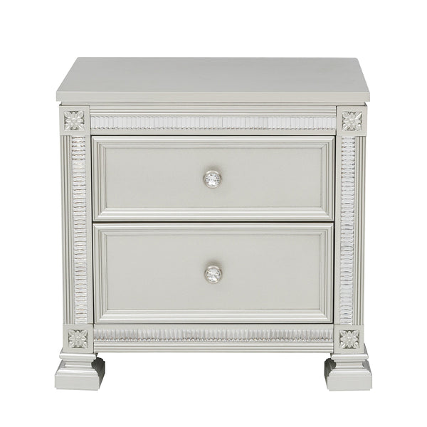 English Elm Glamorous Bevelle Modern Nightstand with 2 Drawers, Acrylic Crystal Frame, Silver Finish, 28" H B01160811