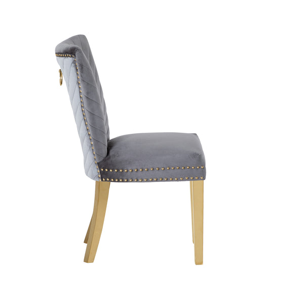 English Elm Eva Tufted Velvet Dining Chairs with Gold Metal Legs — Hollywood Glam Comfort and Stitch Detail Gray B00960893