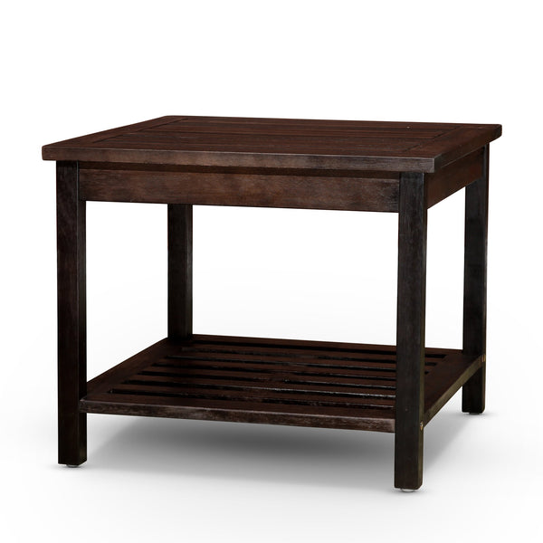 English Elm Longs Eucalyptus 2-Shelf Side Table, Espresso — Durable Slatted Outdoor Accent Table, 22.5" Square, FSC Certified B04660605