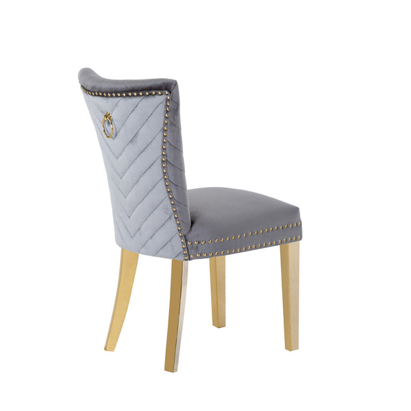 English Elm Eva Tufted Velvet Dining Chairs with Gold Metal Legs — Hollywood Glam Comfort and Stitch Detail Gray B00960893