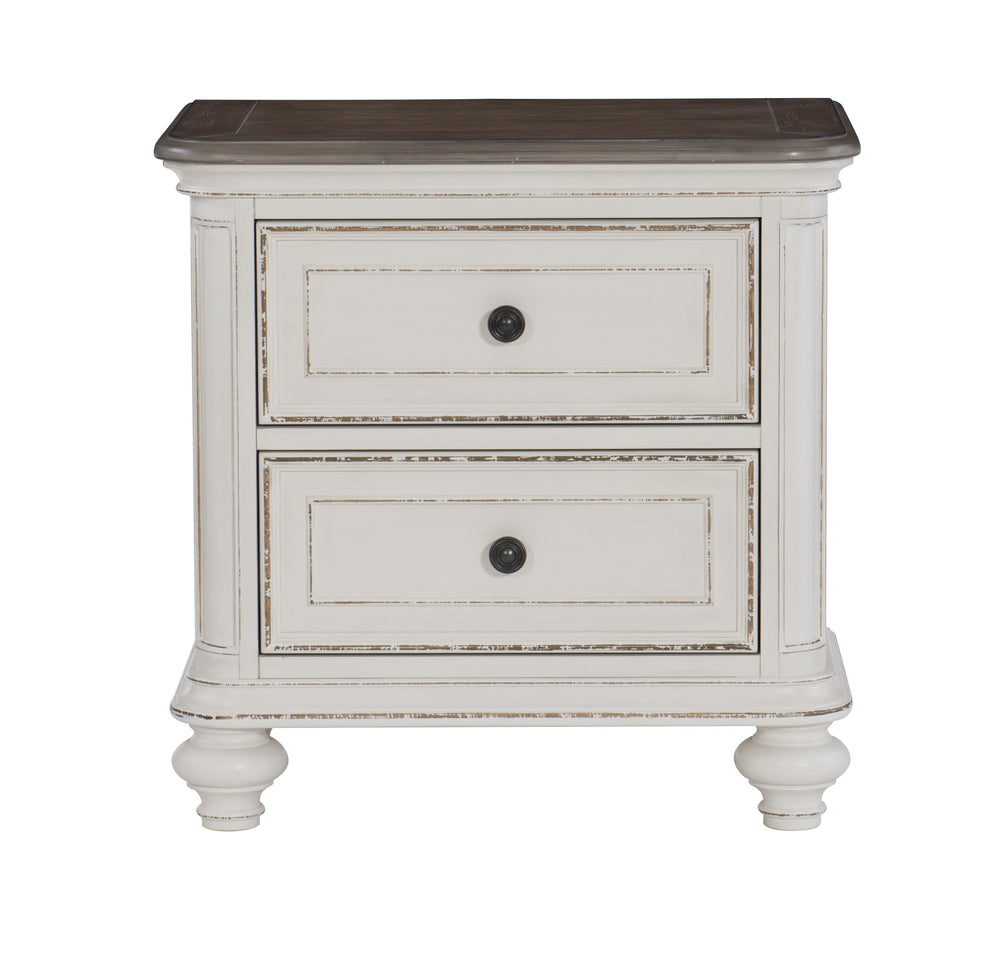 English Elm Antique Baylesford Nightstand with Antique White Rub-Through & Brown-Gray Top, 2 Drawers, 27" H B01160812