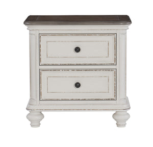 English Elm Antique Baylesford Nightstand with Antique White Rub-Through & Brown-Gray Top, 2 Drawers, 27" H B01160812