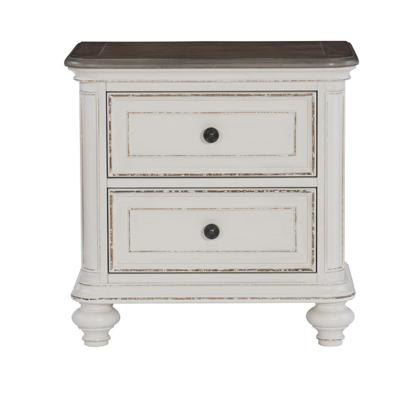 English Elm Antique Baylesford Nightstand with Antique White Rub-Through & Brown-Gray Top, 2 Drawers, 27" H B01160812