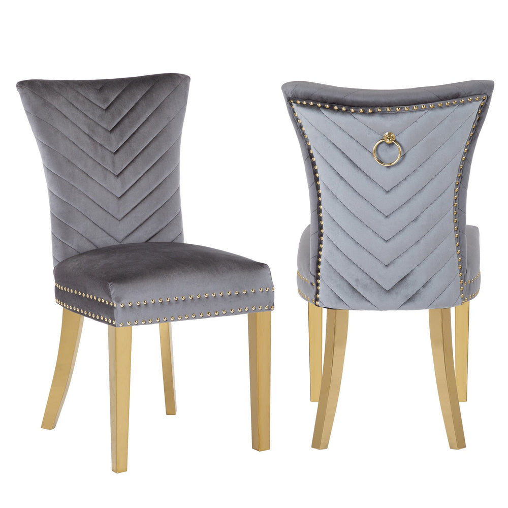 English Elm Eva Tufted Velvet Dining Chairs with Gold Metal Legs — Hollywood Glam Comfort and Stitch Detail Gray B00960893